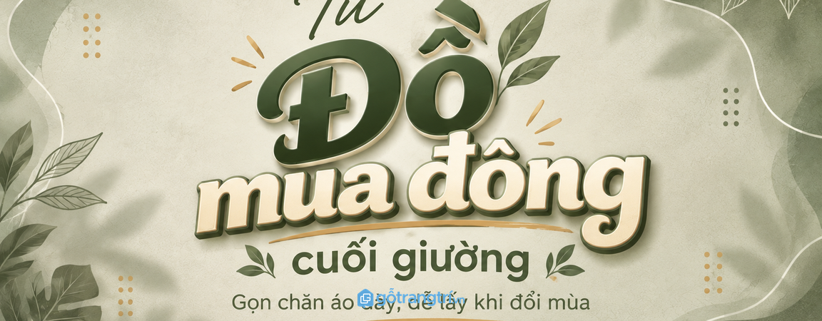 Tủ đồ mùa đông cuối giường cho phòng ngủ nhỏ: gọn chăn áo dày, dễ lấy khi đổi mùa