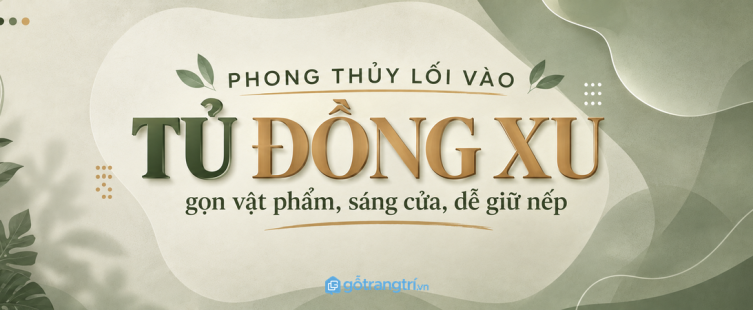 Tủ đồng xu phong thủy lối vào nhỏ: gọn vật phẩm, sáng cửa và dễ giữ nếp