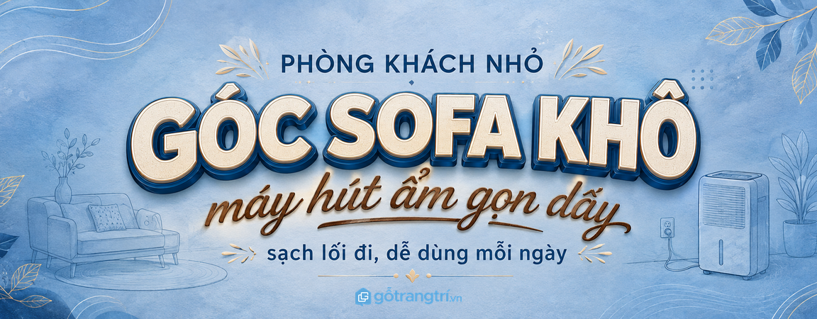 Tủ máy hút ẩm phòng khách nhỏ: gọn máy, khô sofa và sạch lối đi