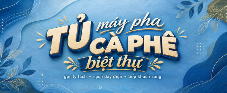 Tủ máy pha cà phê biệt thự: gọn ly tách, sạch dây điện và tiếp khách sang