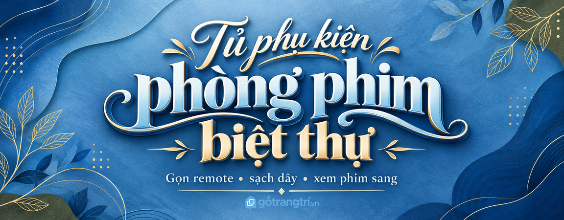 Tủ hộp phụ kiện phòng chiếu biệt thự: gọn remote, sạch dây và giữ ghế ngồi luôn sang