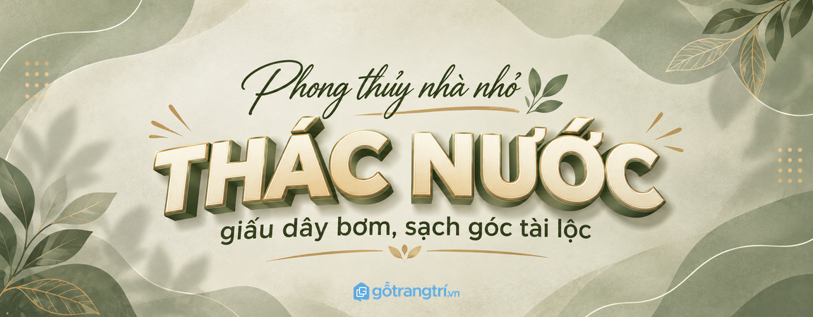 Tủ thác nước phong thủy phòng khách nhỏ: gọn kỹ thuật, sạch góc tài lộc và dễ chăm