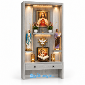 Tủ thờ Công giáo đứng bằng gỗ hiện đại GHS-5037 - 127x48x217cm - Màu gỗ 413 - GHS-5037e