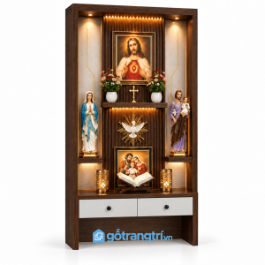 Tủ thờ Công giáo đứng bằng gỗ hiện đại GHS-5037 - 127x48x217cm - Màu gỗ 613 - GHS-5037f