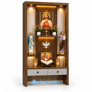 Tủ thờ Công giáo đứng bằng gỗ hiện đại GHS-5037 - 127x48x217cm - Màu gỗ óc chó - GHS-5037c