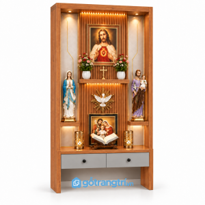 Tủ thờ Công giáo đứng bằng gỗ hiện đại GHS-5037 - 127x48x217cm - Màu gỗ sồi - GHS-5037a