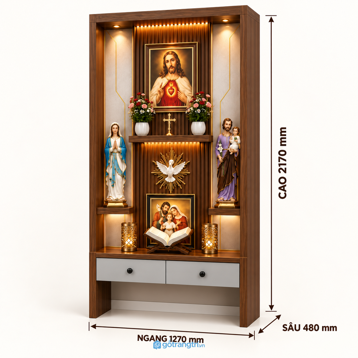 Tủ thờ Công giáo đứng bằng gỗ hiện đại, trang nghiêm