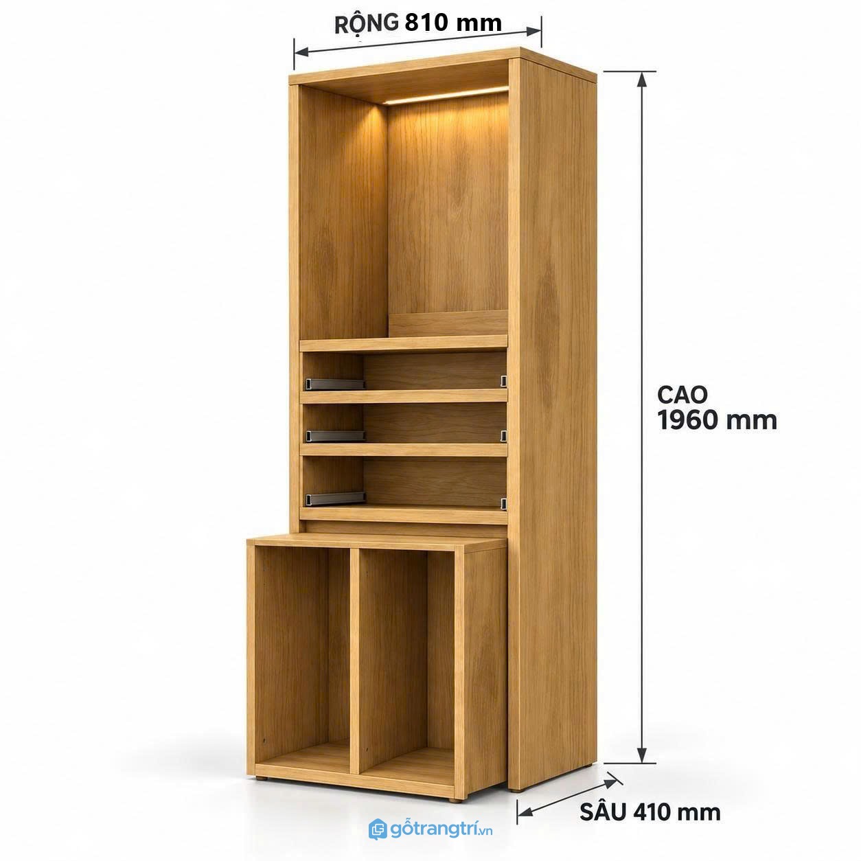 Tủ thờ đứng hiện đại nhiều ngăn có đèn LED tiện dụng
