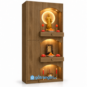Tủ thờ đứng Phật gia tiên hiện đại gỗ sồi đẹp GHS-5088 - 81x41x178cm - Màu gỗ óc chó - GHS-5088e
