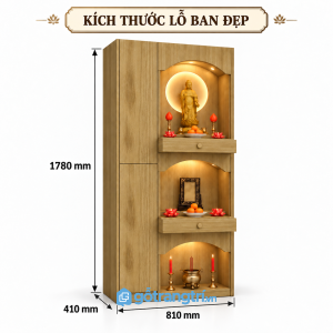 Tủ thờ đứng Phật gia tiên hiện đại – Thiết kế nhiều tầng sang trọng