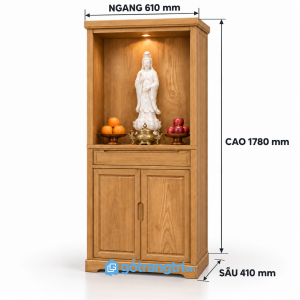 Tủ thờ gia tiên hiện đại, màu gỗ sáng và tiện dụng
