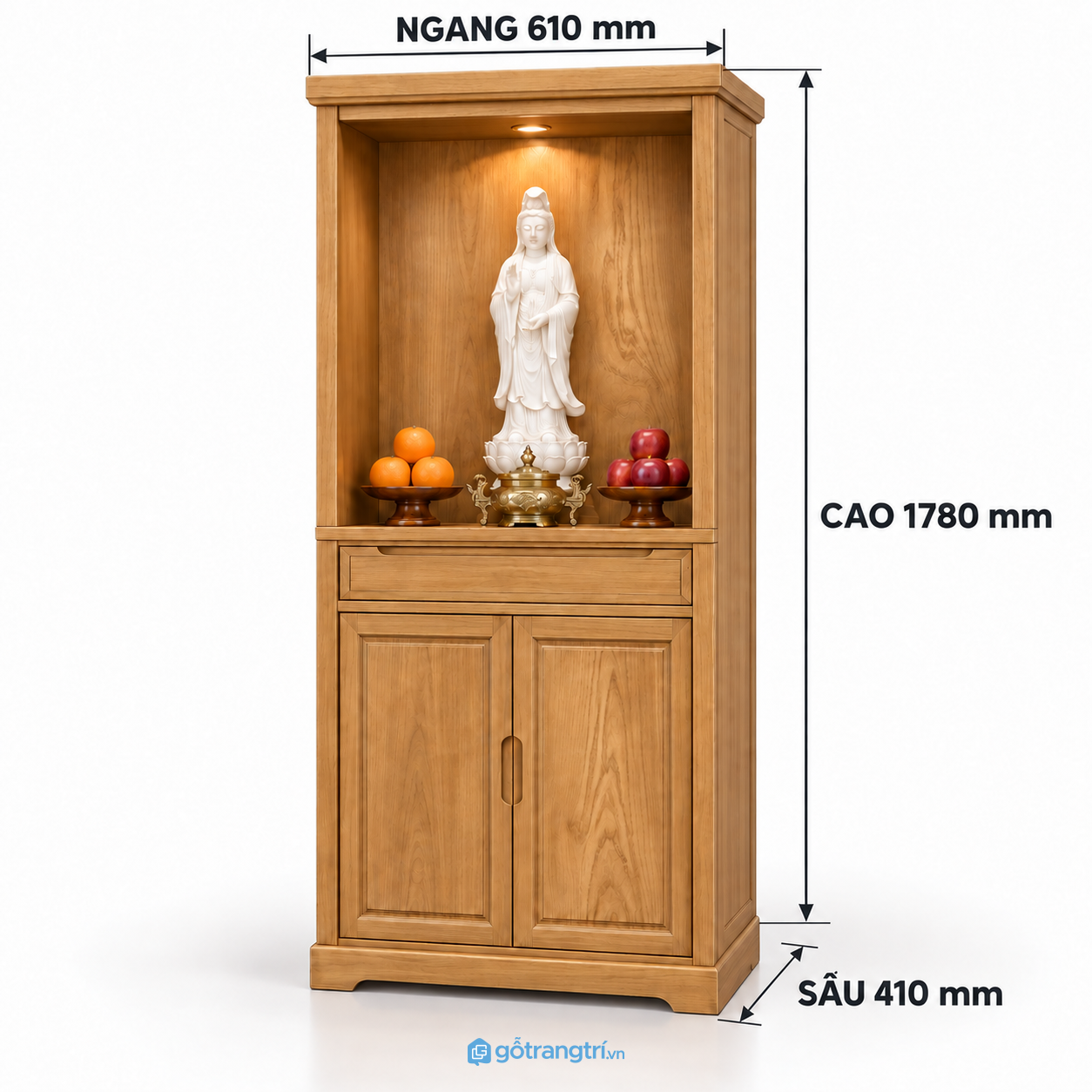 Tủ thờ gia tiên hiện đại, màu gỗ sáng và tiện dụng Tủ thờ gia tiên hiện đại, màu gỗ sáng và tiện dụng