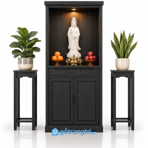 Tủ thờ gia tiên màu gỗ sáng có ngăn kéo GHS-5090 - 610x410x1780mm - Đen giữ vân - GHS-5090D