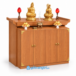 Tủ thờ Phật 4 cánh có tủ lưu trữ rộng rãi GHS-5085 - Màu gỗ xoan đào