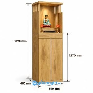 Tủ thờ Phật đứng 2 cánh có đèn LED, gọn và trang nghiêm
