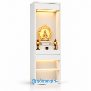 Tủ thờ Phật đứng có đèn LED bằng gỗ GHS-5018 - 610x410x1960mm - Màu trắng - GHS-5018