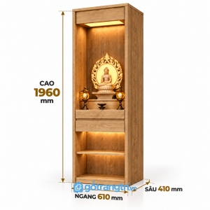 Tủ thờ Phật đứng có đèn LED, thiết kế cao gọn