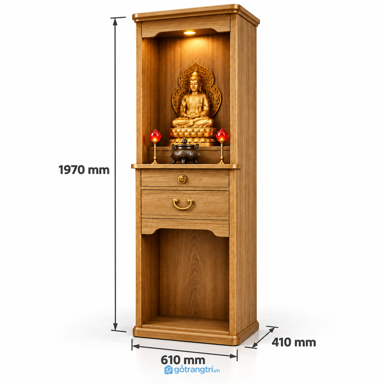 Tủ thờ Phật đứng có đèn LED, thiết kế gọn đẹp