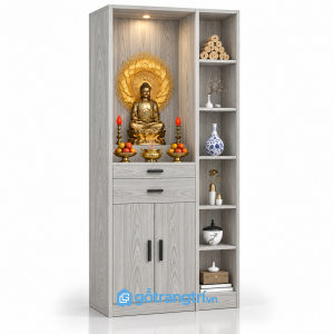 Tủ thờ Phật đứng có kệ trang trí hiện đại GHS-5084 - Màu gỗ 413