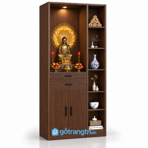 Tủ thờ Phật đứng có kệ trang trí hiện đại GHS-5084 - Màu gỗ 613