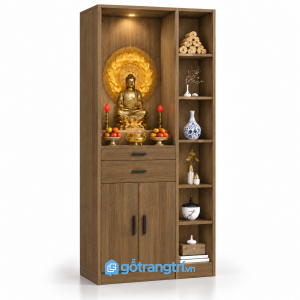 Tủ thờ Phật đứng có kệ trang trí hiện đại GHS-5084 - Màu gỗ óc chó