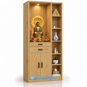 Tủ thờ Phật đứng có kệ trang trí hiện đại GHS-5084 - Màu gỗ sồi