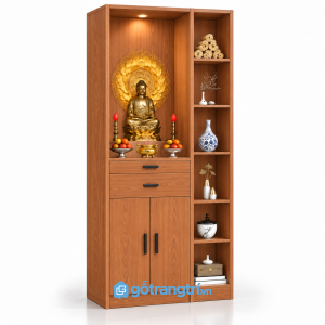 Tủ thờ Phật đứng có kệ trang trí hiện đại GHS-5084 - Màu gỗ xoan đào