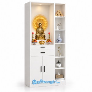 Tủ thờ Phật đứng có kệ trang trí hiện đại GHS-5084 - Màu trắng