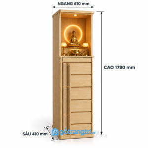 Tủ thờ Phật đứng nhiều ngăn có đèn LED hiện đại