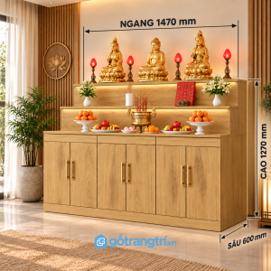 Tủ thờ Phật gia tiên 6 cánh có đèn LED, nhiều ngăn rộng rãi