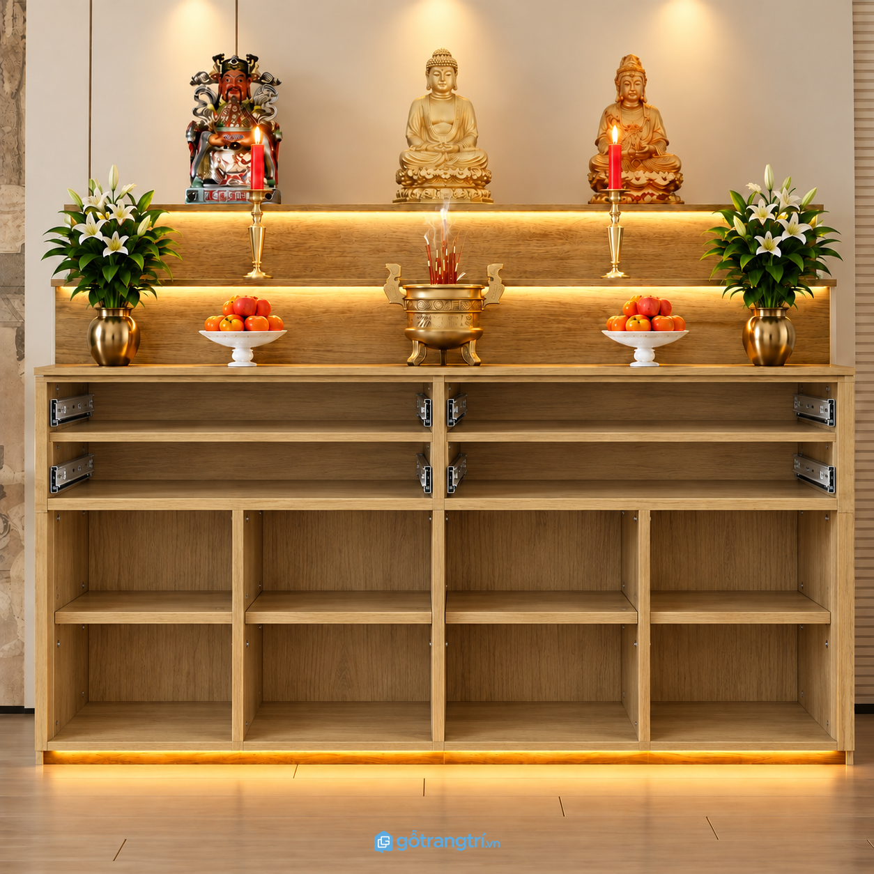 Tủ thờ Phật gia tiên có tủ lưu trữ hiện đại GHS-5082 - hình ảnh thực tế 1 Tủ thờ Phật gia tiên có tủ lưu trữ hiện đại GHS-5082 - hình ảnh thực tế 1