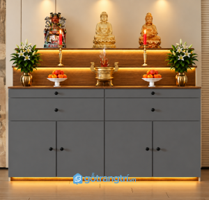 Tủ thờ Phật gia tiên có tủ lưu trữ hiện đại GHS-5082 - Màu ghi