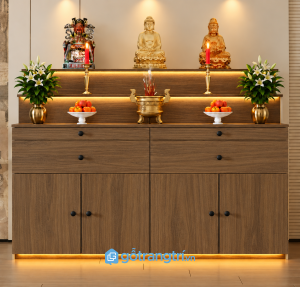 Tủ thờ Phật gia tiên có tủ lưu trữ hiện đại GHS-5082 - Màu gỗ óc chó