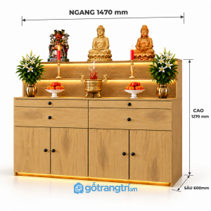Tủ thờ Phật gia tiên có tủ lưu trữ nhiều ngăn tiện dụng