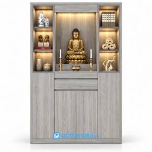Tủ Thờ Phật Gia Tiên Nhiều Ngăn Bằng Gỗ GHS-5042 - 127x410x210cm - Màu gỗ 413 - GHS-5042e
