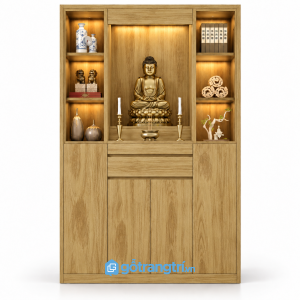 Tủ Thờ Phật Gia Tiên Nhiều Ngăn Bằng Gỗ GHS-5042 - 127x410x210cm - Màu gỗ sồi - GHS-5042a