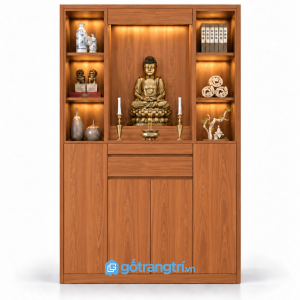 Tủ Thờ Phật Gia Tiên Nhiều Ngăn Bằng Gỗ GHS-5042 - 127x410x210cm - Màu gỗ xoan đào - GHS-5042c