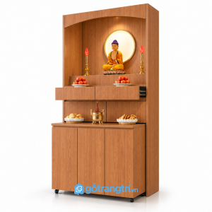 Tủ thờ Phật gia tiên nhiều ngăn có bánh xe GHS-5081 - 810x610x1780mm - Màu gỗ xoan đào - GHS-5081