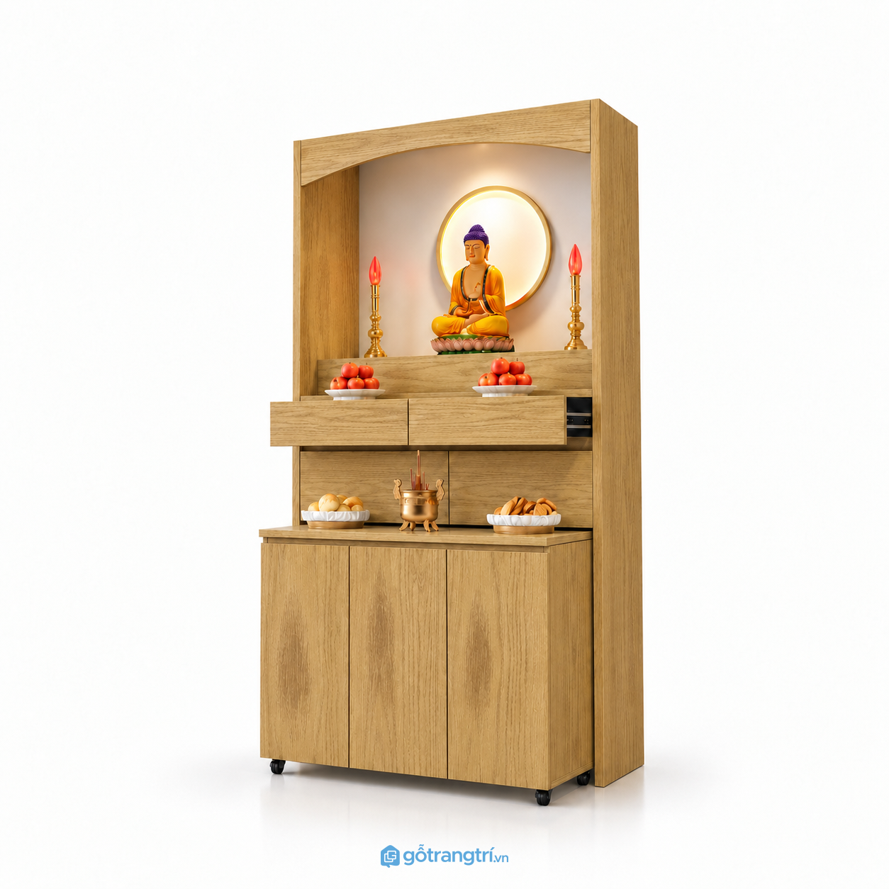 Tủ thờ Phật gia tiên nhiều ngăn có bánh xe GHS-5081