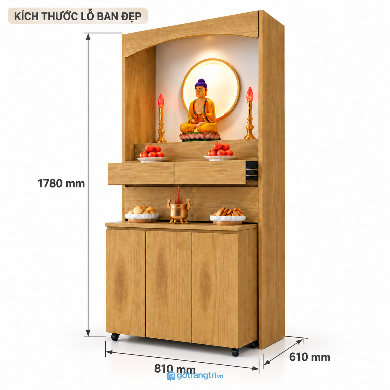 Tủ thờ Phật gia tiên nhiều ngăn, tiện dụng và trang nghiêm