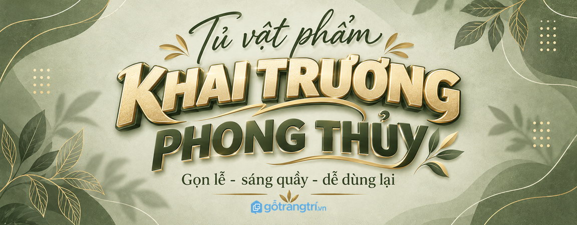 Tủ vật phẩm khai trương phong thủy cho shop nhỏ: gọn đồ lễ, sáng quầy và dễ dùng lại