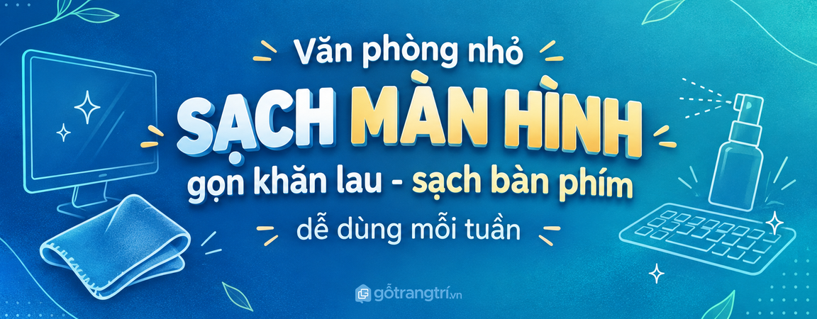 Tủ dụng cụ vệ sinh màn hình văn phòng nhỏ: gọn khăn lau, sạch bàn phím và dễ dùng mỗi tuần