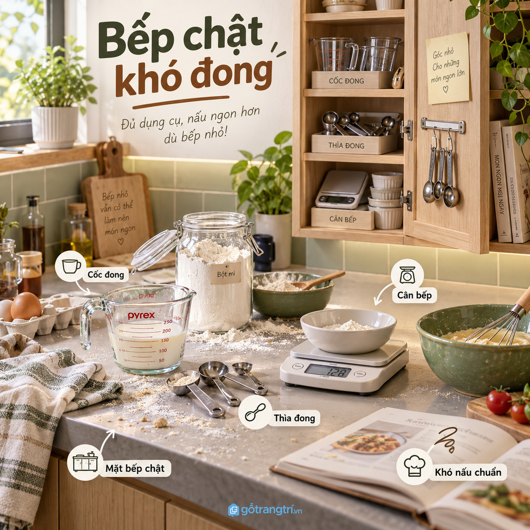 Tủ dụng cụ đong đo cho bếp nhỏ gom cân bếp cốc đong thìa đong và hộp bột gọn sạch