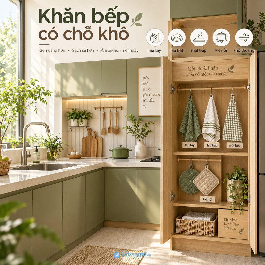Tủ khăn bếp cho bếp nhỏ giúp khăn lau tay khăn lau bát và khăn sạch có chỗ khô gọn
