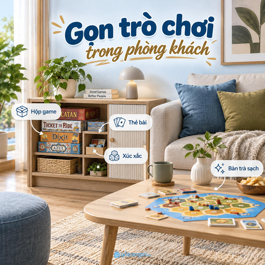 Tủ phụ kiện puzzle phòng khách nhỏ gom hộp tranh ghép mảnh ghép khay phân loại và sổ mẫu gọn sạch