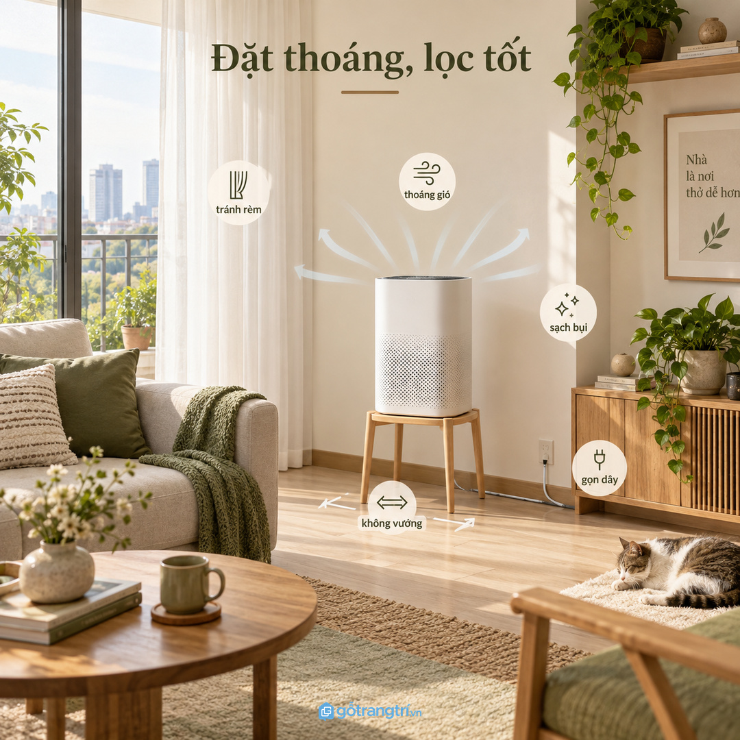 Đặt máy lọc thoáng gió giúp căn hộ nhỏ gọn mà vẫn dễ sử dụng mỗi ngày