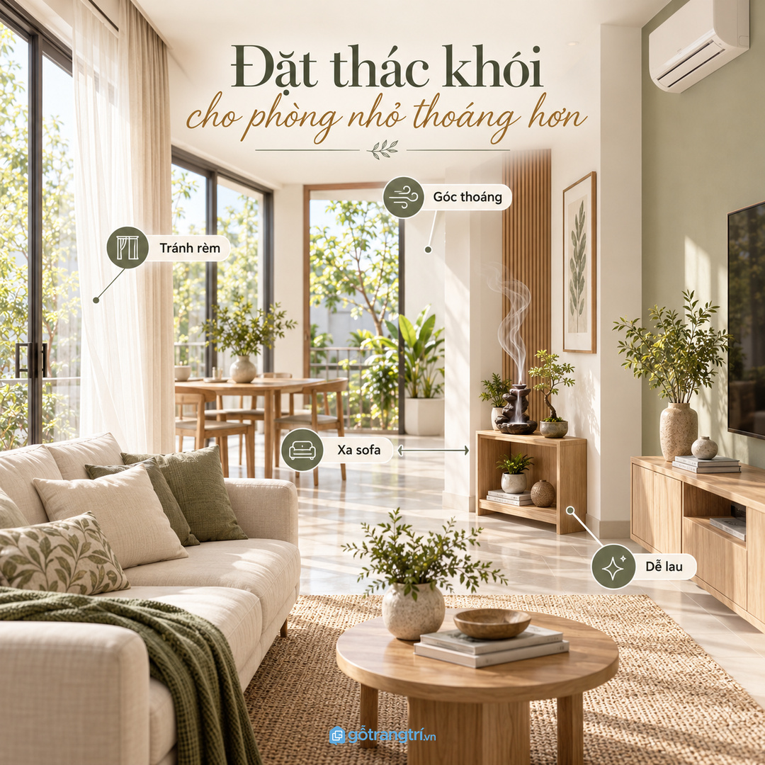 Khói trầm cần vị trí thoáng để phòng khách nhỏ không bị bí