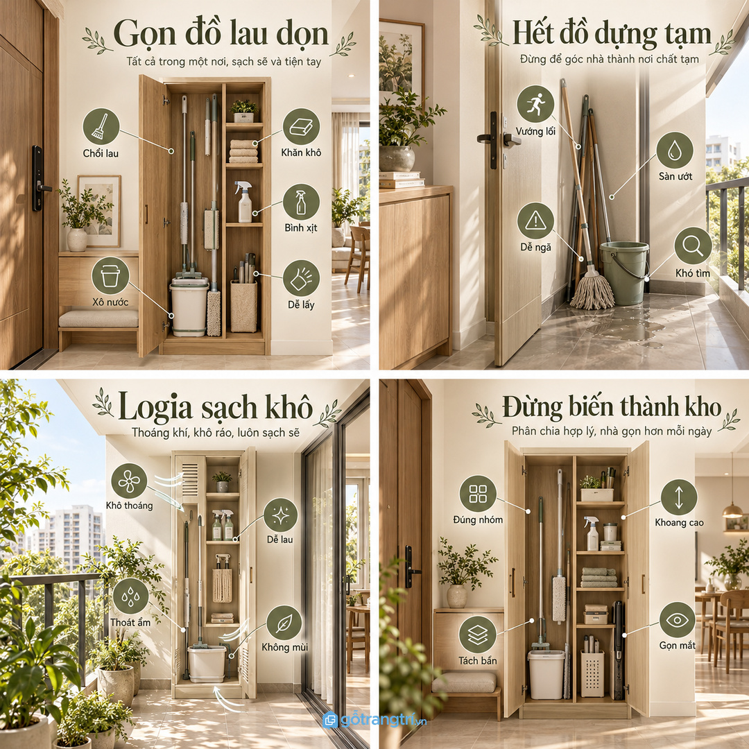 Cây lau dựng tạm sau cửa làm căn hộ nhỏ vướng lối và dễ ẩm mùi