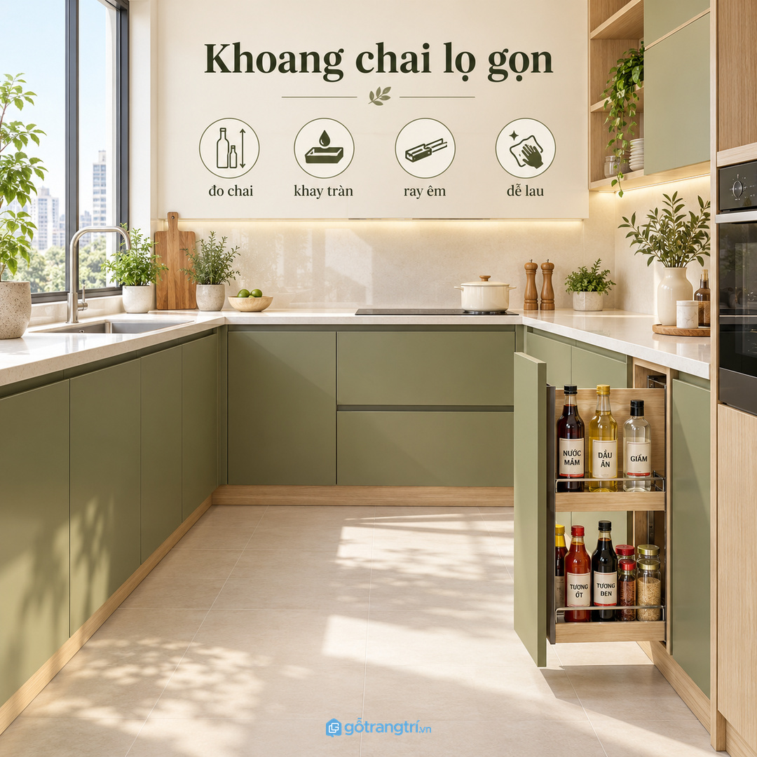 Chai lọ nhỏ nhưng làm mặt bếp nhanh bừa nếu không có chỗ cất cố định