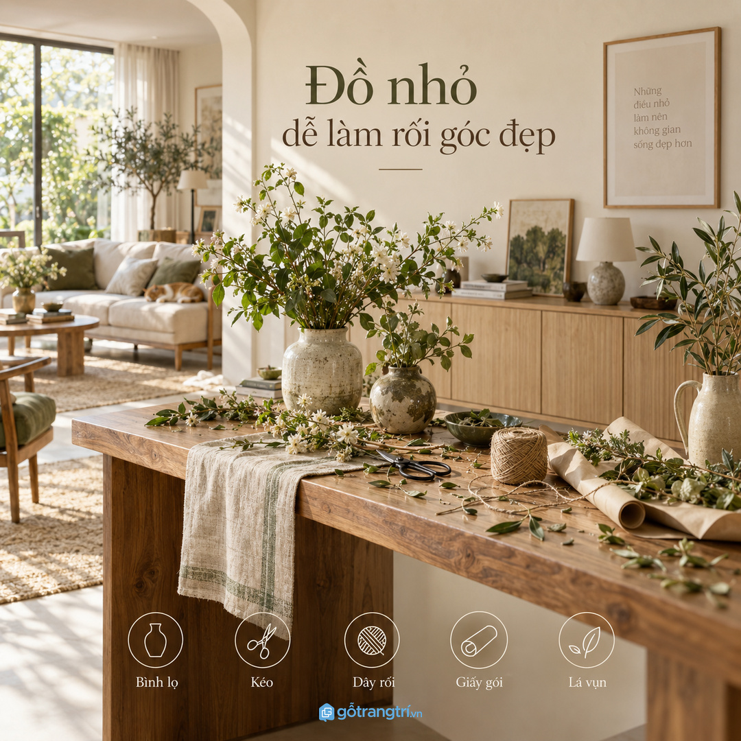 Đồ nhỏ để rải rác làm góc decor nhanh rối sau mỗi lần cắm hoa